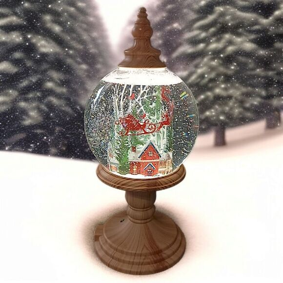 Christmas Snow Globe Lighted Swirling Glitter Santa Claus Reindeer Sleigh Ganz - Picture 13 of 16